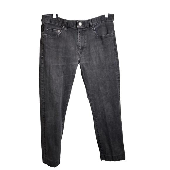 Parke Women’s Black Medium Wash Mid Rise Straight Leg Jeans Size 32 Stretchy - Picture 1 of 13